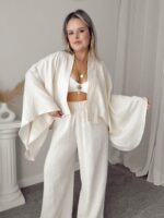 Vanilya Organik Müslin Yarasa Crop Kimono - Görsel 3