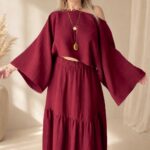 Bordo Müslin Kayık Crop Bluz