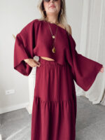 Bordo Müslin Kayık Crop Bluz - Görsel 2