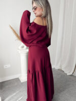 Bordo Müslin Kayık Crop Bluz - Görsel 3