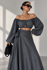 Antrasit Organik Off Shoulder Crop Top