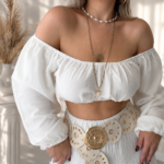 Ekru Natural Off Shoulder Crop Top