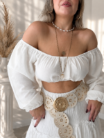 Ekru Natural Off Shoulder Crop Top