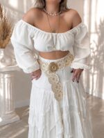 Ekru Natural Off Shoulder Crop Top - Görsel 4