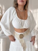 Ekru Natural Off Shoulder Crop Top - Görsel 3