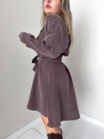 Taşlanmış Kahve Premium Patentli LYOCELL Gömlek Elbise - Görsel 2