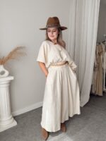 Premium Natural Buruşuk Keten  Kayık Crop Bluz - Görsel 2
