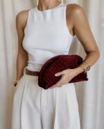 Mona Bordo Premium Hakiki Süet Clutch Zincirli Çanta - Görsel 2