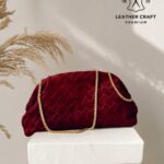 Mona Bordo Premium Hakiki Süet Clutch Zincirli Çanta