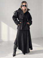 Siyah Kaşe Oversize Kısa Kaban - Görsel 3