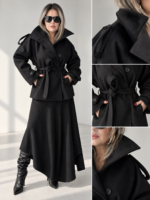 Siyah Kaşe Oversize Kısa Kaban - Görsel 4