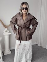 Kahve Kaşe Oversize Kısa Kaban - Görsel 2