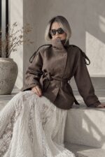 Kahve Kaşe Oversize Kısa Kaban - Görsel 3
