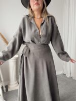 Taşlanmış Gri Premium Patentli LYOCELL Oversize Gömlek - Görsel 3