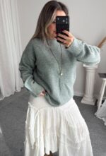 Su Yeşili Yumoş Oversize Kazak - Görsel 3