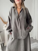 Taşlanmış Gri Premium Patentli LYOCELL Oversize Gömlek - Görsel 4