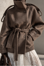 Kahve Kaşe Oversize Kısa Kaban