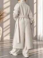 Ekru Premium Dik Yaka Oversize Kaban - Görsel 3