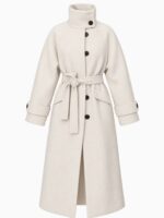 Ekru Premium Dik Yaka Oversize Kaban - Görsel 2