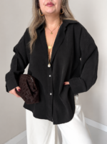 Siyah Premium Tencell Oversize Gömlek