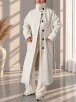 Ekru Premium Dik Yaka Oversize Kaban