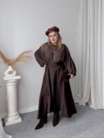Acı Kahve Premium Taşlanmış Tencel Kruvaze Etek - Görsel 3